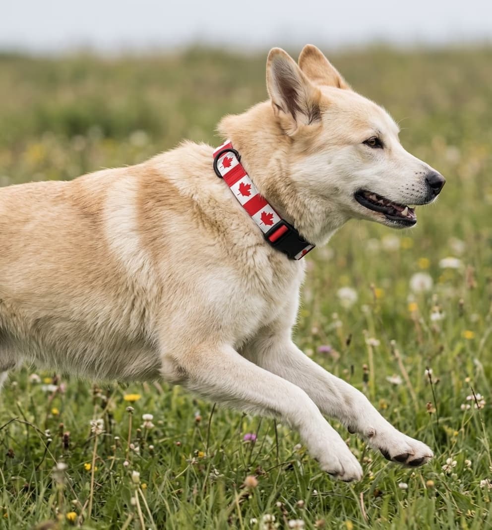Canada Collar — hand-stitched in Canada's flag colors