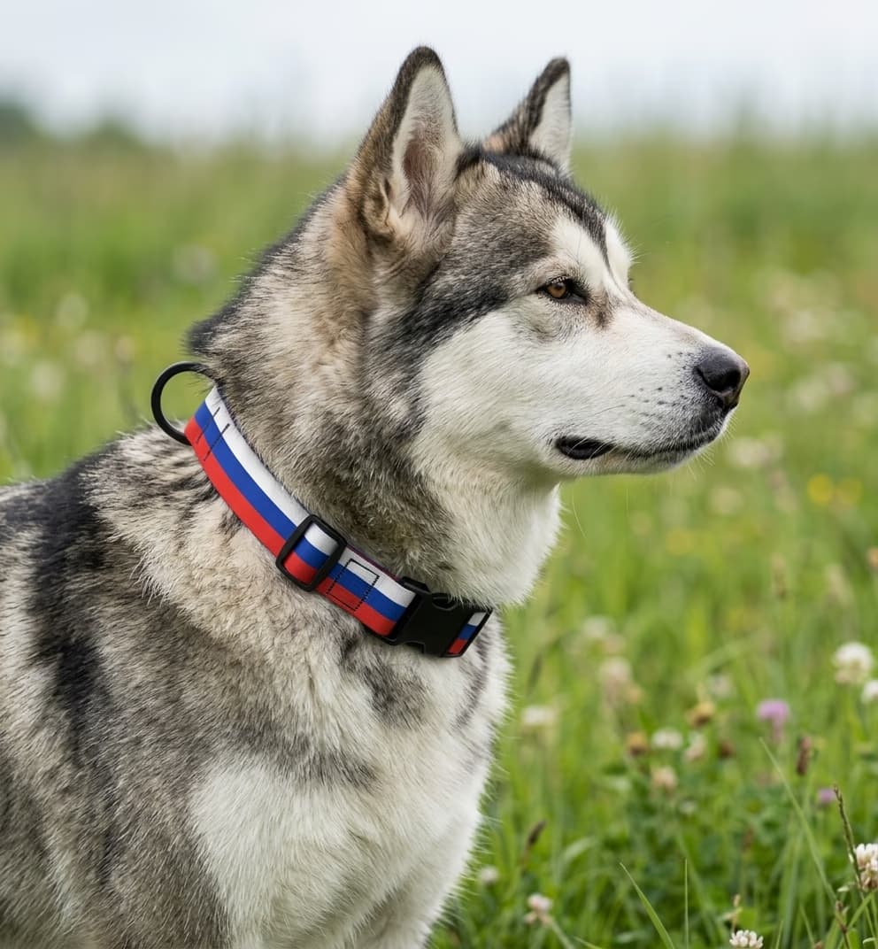 Russia Collar — hand-stitched in Russia's flag colors
