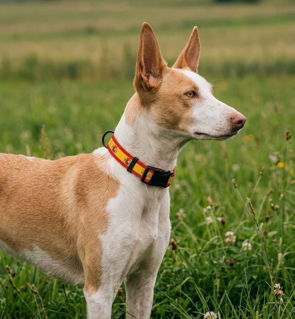 Spain Collar — hand-stitched in Spain's flag colors