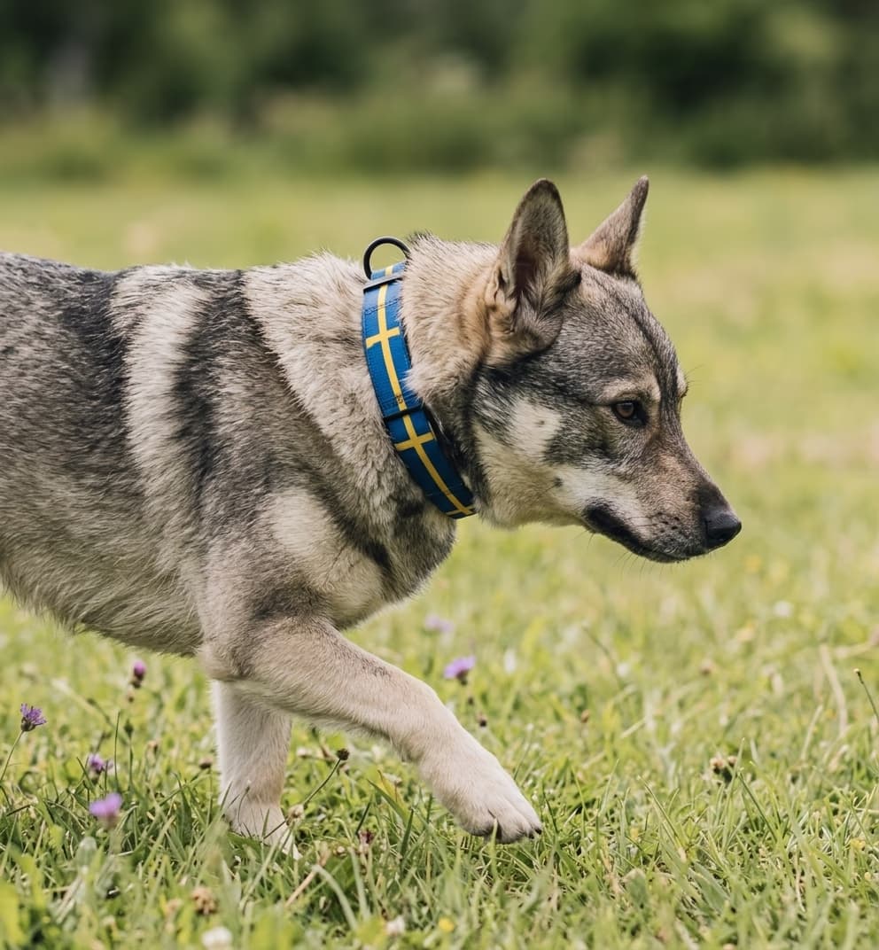 Sweden Collar — hand-stitched in Sweden's flag colors